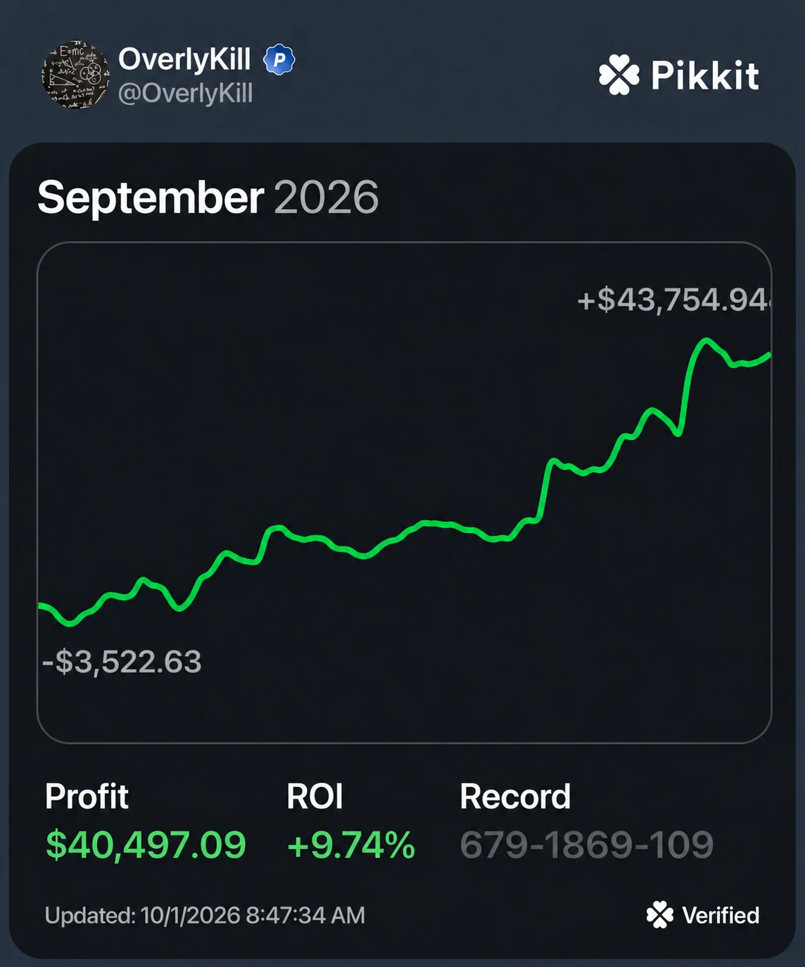 A member's September 2026 Pikkit screenshot on a phone