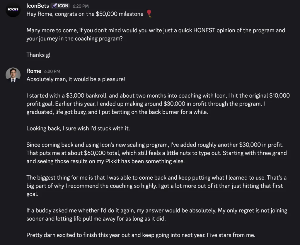Preview of Returning client's original Discord review